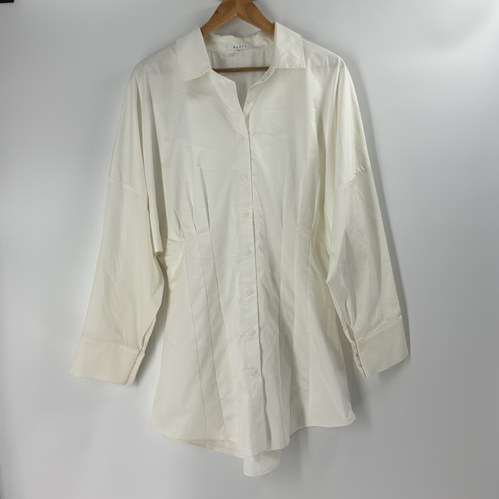 Mable cream satiny shirt jacket elegant button down pin tuck detail classic XL